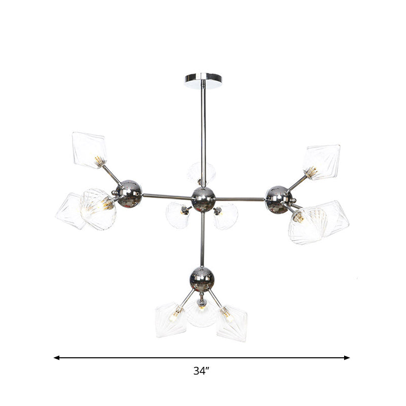 Industrial Stylish Glass Diamond Pendant Light Chandelier - 3/9/12 Bulbs Amber/Clear