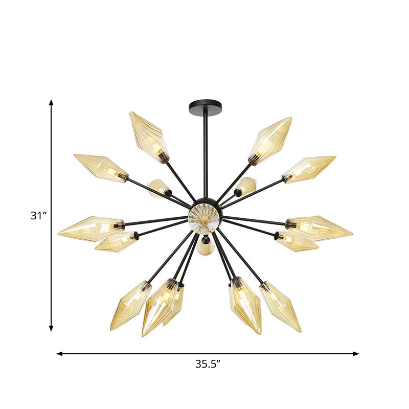 Mid-Century Diamond Shade Chandelier - Amber/Clear Ribbed Glass 9/12/15 Lights Living Room Pendant