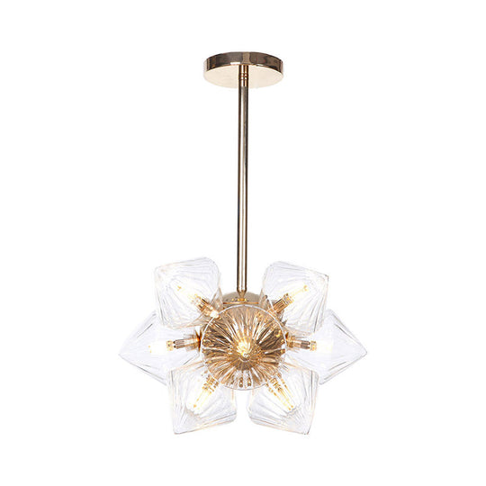Stylish Farmhouse Chandelier Lamp: Diamond Amber/Clear Glass 9/12 Heads Copper/Gold Finish