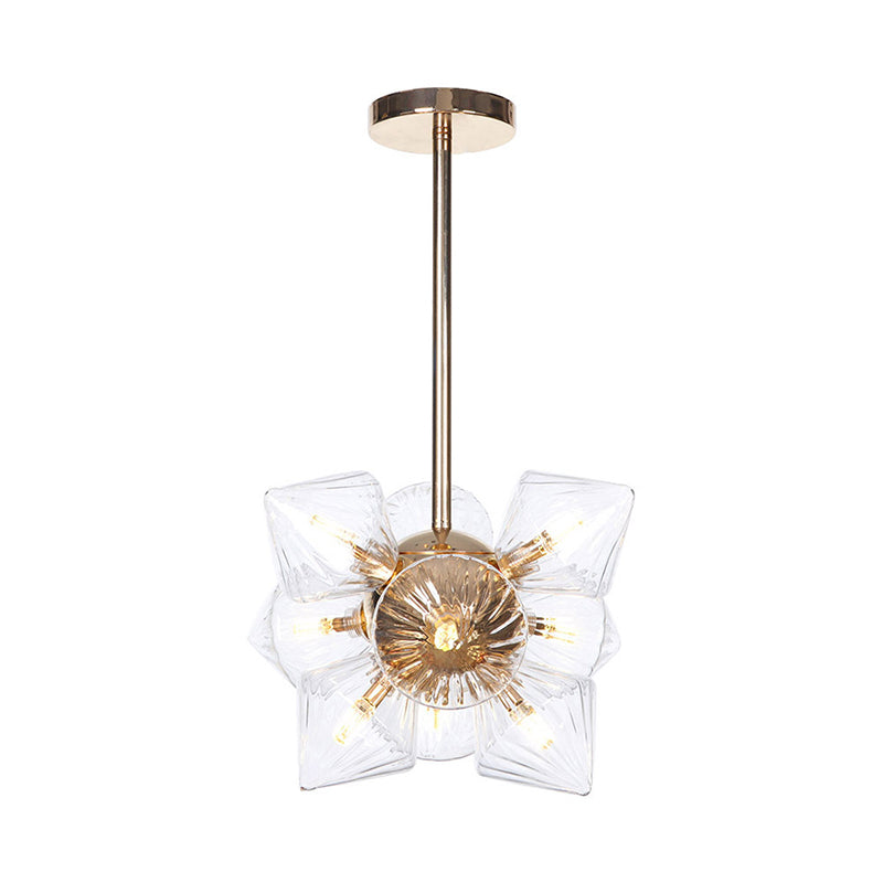 Stylish Farmhouse Chandelier Lamp: Diamond Amber/Clear Glass 9/12 Heads Copper/Gold Finish