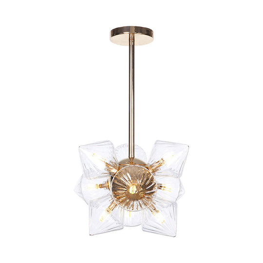 Stylish Farmhouse Chandelier Lamp: Diamond Amber/Clear Glass 9/12 Heads Copper/Gold Finish