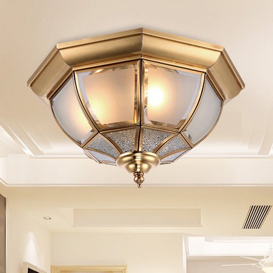 Faceted Clear Glass Dining Room Flush Lamp Traditional Brass Finish Ceiling Lighting - 14/18 Width