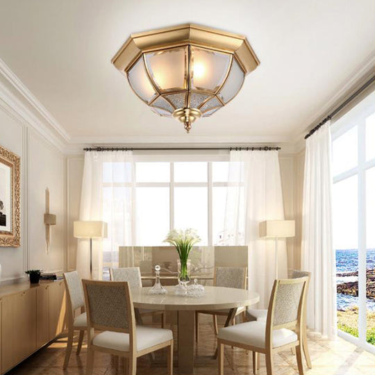 Faceted Clear Glass Dining Room Flush Lamp Traditional Brass Finish Ceiling Lighting - 14’/18’