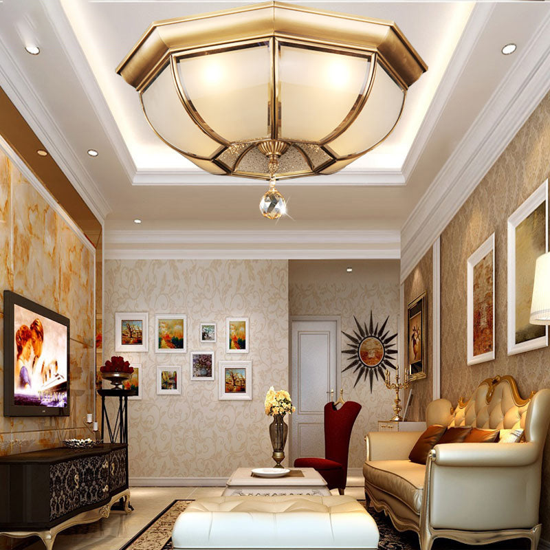 Frosted Glass Ceiling Light - Traditional 3/4 Lights Brass 14/18 Living Room Flush Lamp