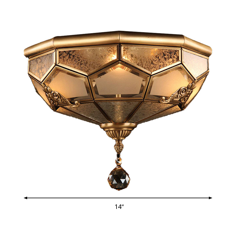 Chinese Style Opal Glass Dome Ceiling Lighting Brass Finish Flush Mount Light For Bedroom -