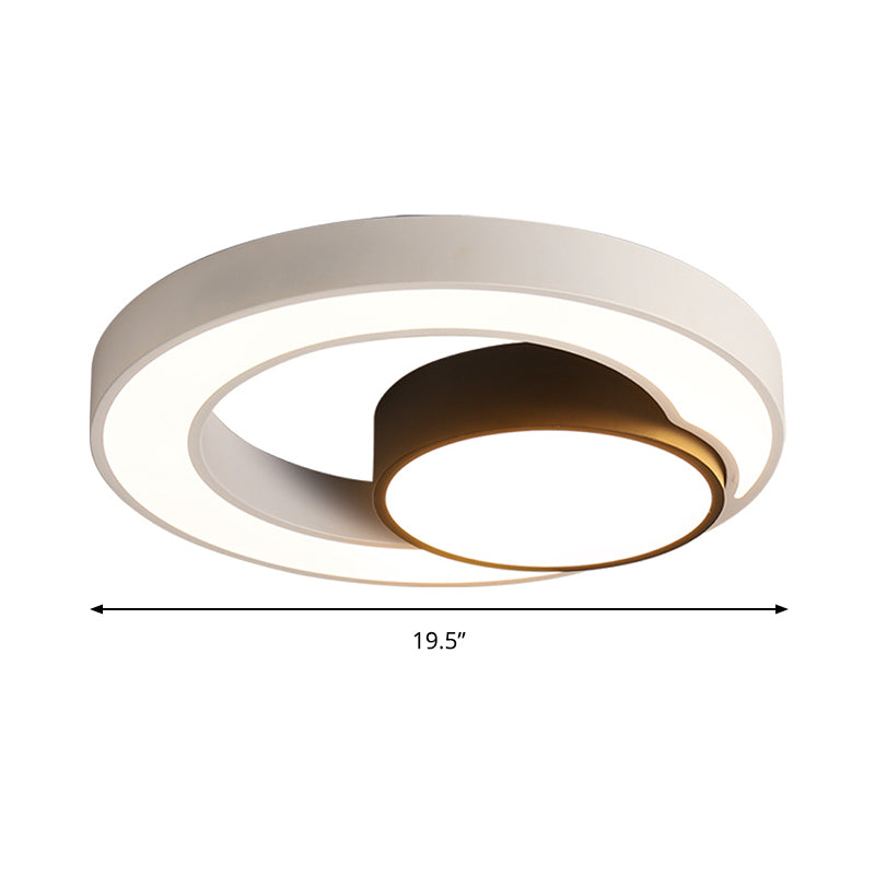 Modern Metal Black And White Round Led Flush Light - 16/19.5/23.5 Wide Warm/White