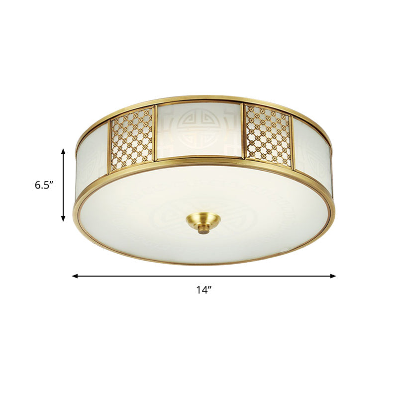 14’/18’ Wide 4-Light Colonial Drum Flush Mount Ceiling Light With Milky Glass Flushmount In