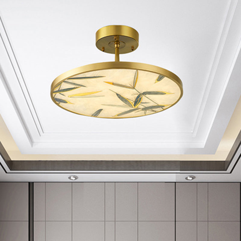 Traditional Frosted Glass Semi Flush Mount Light In Gold - 16’/23.5’ Width / 16’