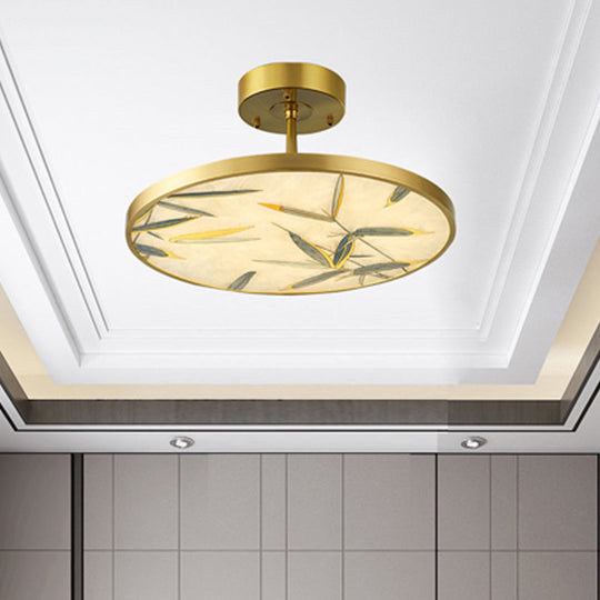 Traditional Frosted Glass Semi Flush Mount Light In Gold - 16’/23.5’ Width / 16’