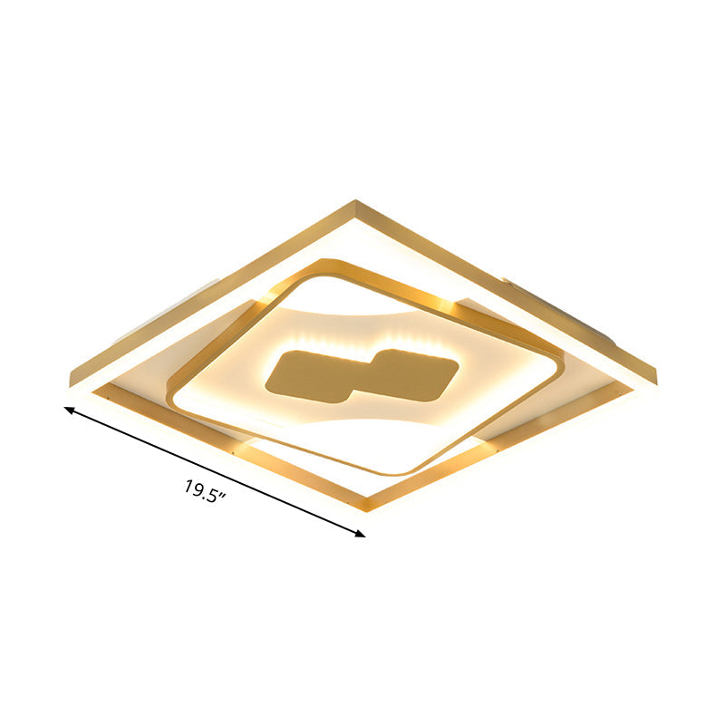 Contemporary Gold Rhombus Flush Mount Lamp 16/19.5 Led Ceiling Lighting In Warm/White Light