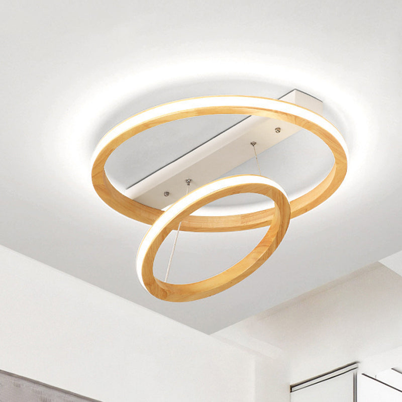 Modern Beige Led Wood Flush Mount Ceiling Light - 17/21/25 Wide Fixture