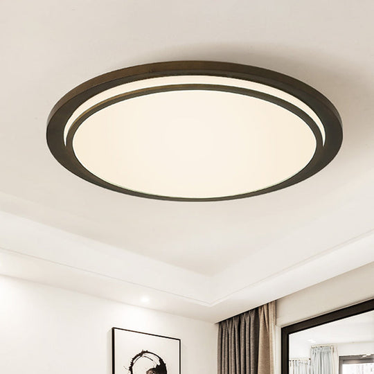 Modern Wood Drum Led Flush Light Fixture Brown Ceiling Mounted Lamp In Warm/White/Natural 15/18/23