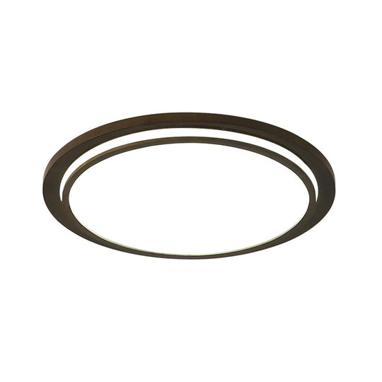 Modern Wood Drum Led Flush Light Fixture Brown Ceiling Mounted Lamp In Warm/White/Natural 15/18/23