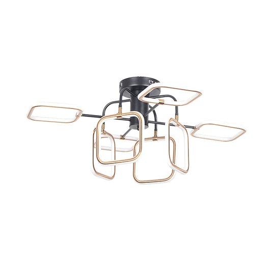 Gold - Black Square Semi - Flush Mount Modern Ceiling Light With 8 Bulbs In Warm/White