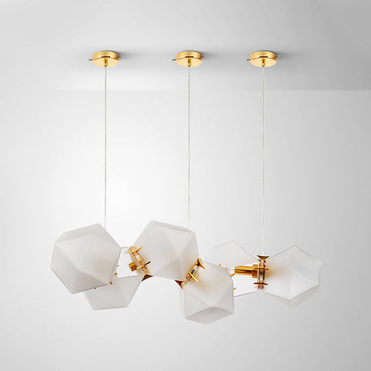 Lustre suspendu doré à 6/8/10 têtes en verre dépoli géométrique postmoderne pour une solution d'éclairage élégante