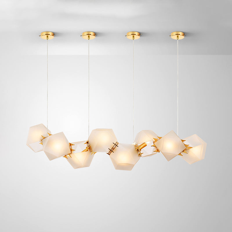 Lustre suspendu doré à 6/8/10 têtes en verre dépoli géométrique postmoderne pour une solution d'éclairage élégante