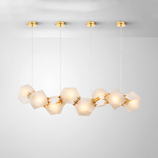 Lustre suspendu doré à 6/8/10 têtes en verre dépoli géométrique postmoderne pour une solution d'éclairage élégante