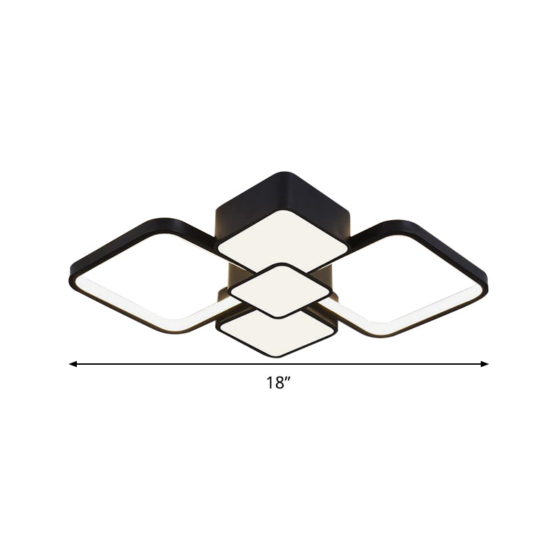 Modern Square Flush Mount Led Ceiling Light In Black With Warm/White 18/21.5 Wide