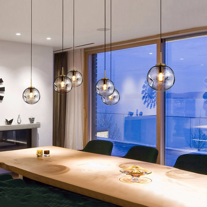 Modern Amber/Smoke Gray Globe Pendant Light - Nordic Style Dimpled Glass 1-Head Design Ideal For