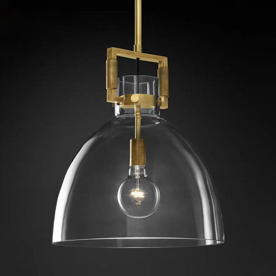 Postmodern Brass Pendant Light With Clear Glass Shade - Dome/Globe/Cone Design 12’/12.5’/14’ Wide