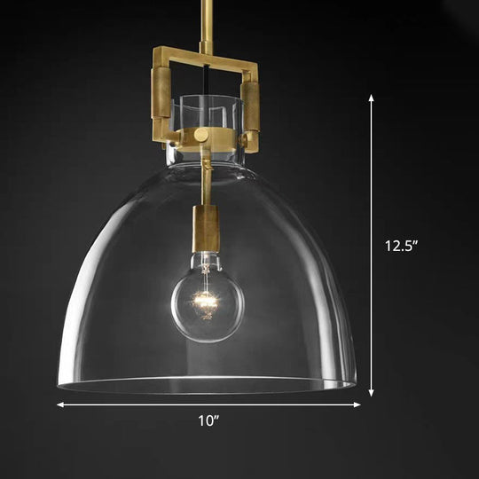Postmodern Brass Pendant Light With Clear Glass Shade - Dome/Globe/Cone Design 12’/12.5’/14’ Wide