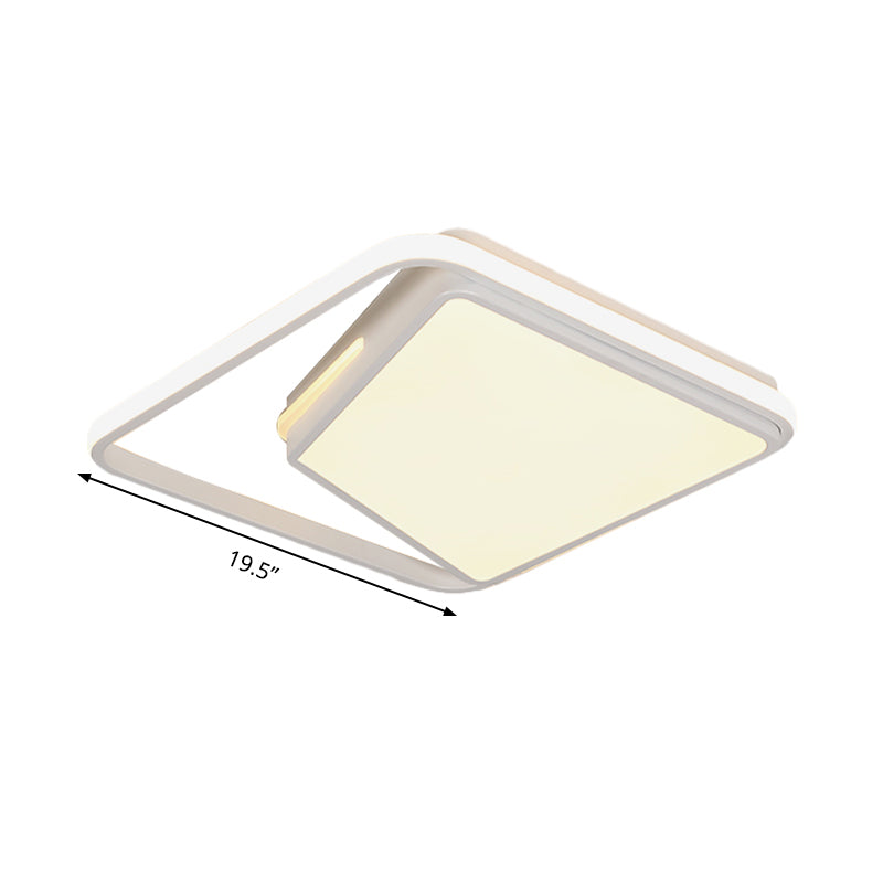 16/19.5 Metal Square Ceiling Mount Light Fixture - Contemporary Black/White Flush In Warm/White/3