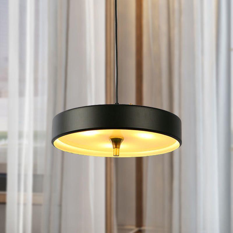 Contemporary Disk Pendant Light - Blue/White/Black Metal Bedroom Hanging Lamp Black