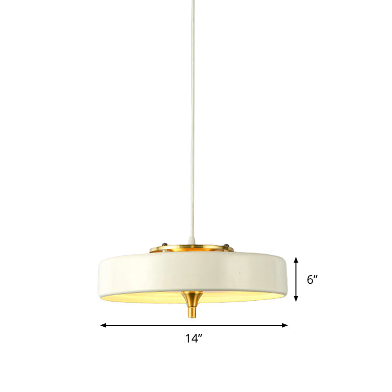 Contemporary Disk Pendant Light - Blue/White/Black Metal Bedroom Hanging Lamp