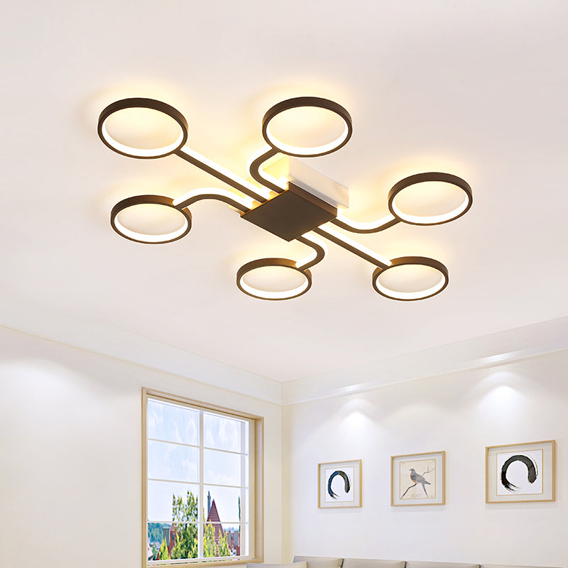 Contemporary Acrylic Led Ceiling Lamp - Flush Mount 4/5-Head Dark Coffee Warm/White Light 19.5/39 W