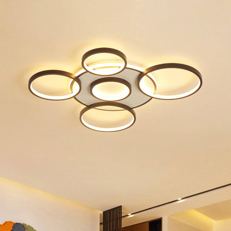 Modern 4/5-Halo Ring Black Led Flush Mount Light Fixture Warm/White 27.5/33.5W / 33.5 Warm