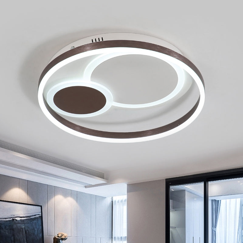 16/19.5 Dia Metal Orbit Ceiling Flush Light With Stepless Dimming - Modern Coffee Led Flushmount