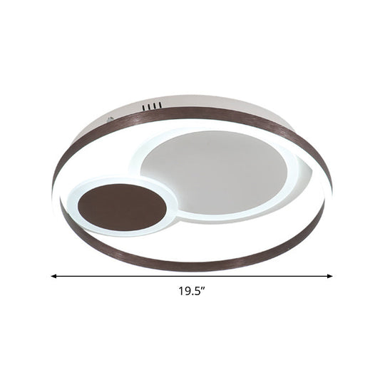 16’/19.5’ Dia Metal Orbit Ceiling Flush Light With Stepless Dimming - Modern Coffee Led