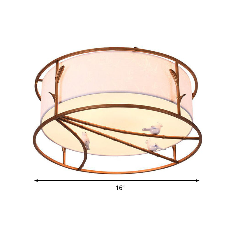 Traditional Brown Drum Ceiling Flush Lighting - Fabric Shade Multiple Sizes Heads Bedroom Mount Lamp