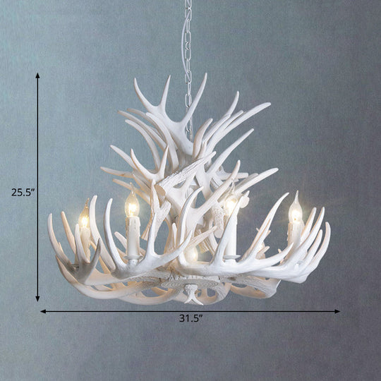 White Antler Chandelier Lighting Rustic Resin 21.5’/25.5’/27.5’ Wide 9/12 Heads Living Room