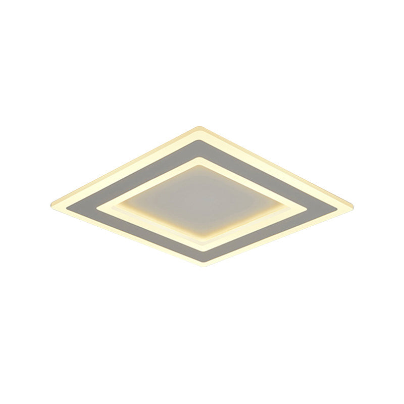 Square Frame Led Ceiling Lamp In Metallic Finish - Minimalist Bedroom Flush Lighting (Warm/White