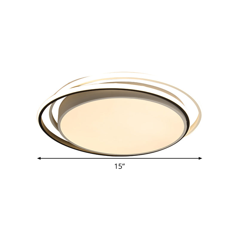 15’/19’ W Led Flush Ring Light - Simple Style Metal Ceiling Lighting In Black/White