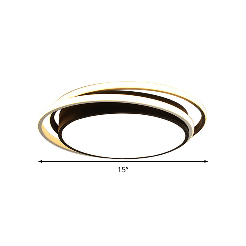 15’/19’ W Led Flush Ring Light - Simple Style Metal Ceiling Lighting In Black/White