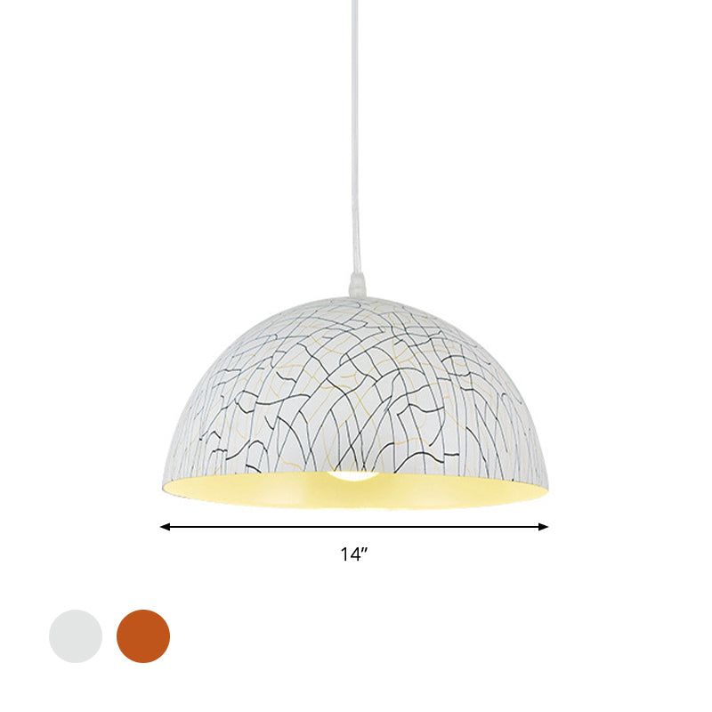 Dome Pendant Light Fixture - Minimalist Metal 1 12/14/16 Wide Red Brown/Ivory Dining Room Hanging