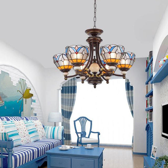 Lustre en verre méditerranéen avec abat-jour en forme de dôme - 3/5/8 lumières