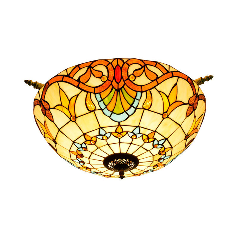 Handcrafted Baroque Dome Semi Flush Mount Ceiling Lamp With 5 Stained Glass Bulbs In White/Blue –