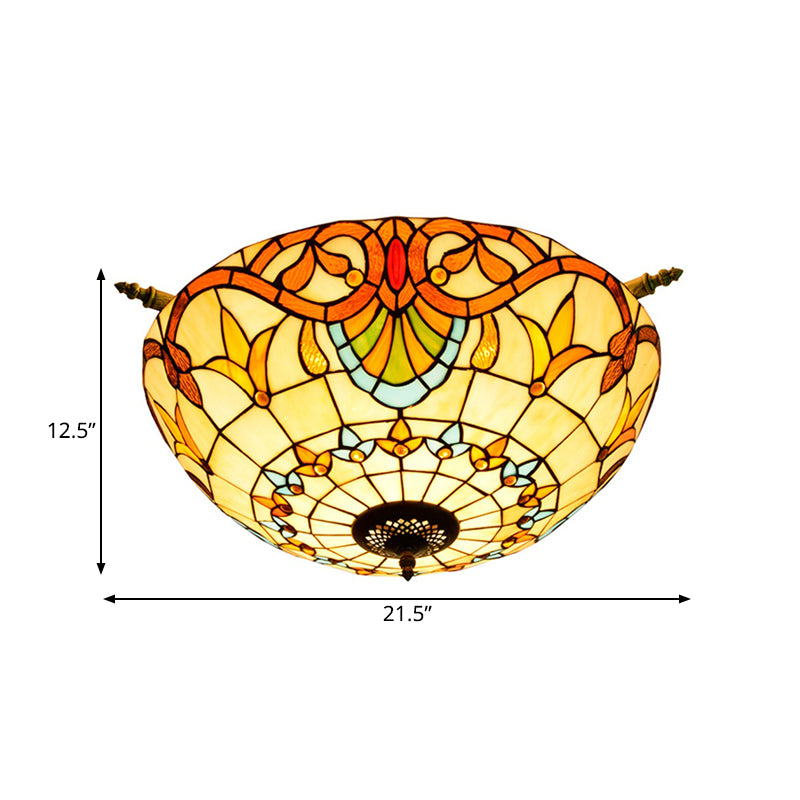 Handcrafted Baroque Dome Semi Flush Mount Ceiling Lamp With 5 Stained Glass Bulbs In White/Blue –