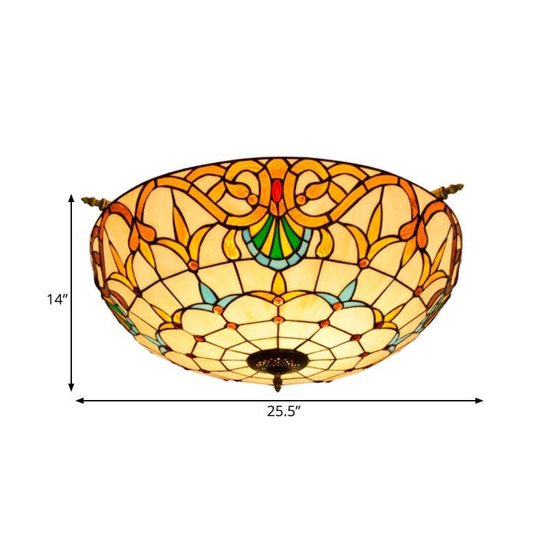 Handcrafted Baroque Dome Semi Flush Mount Ceiling Lamp With 5 Stained Glass Bulbs In White/Blue –