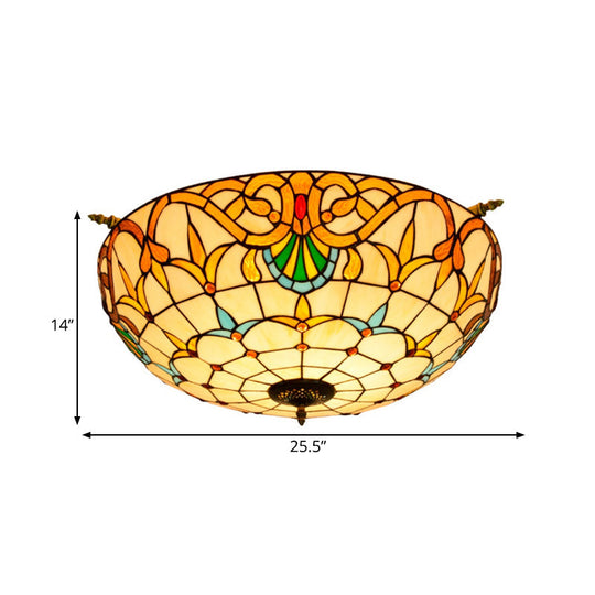 Handcrafted Baroque Dome Semi Flush Mount Ceiling Lamp With 5 Stained Glass Bulbs In White/Blue –