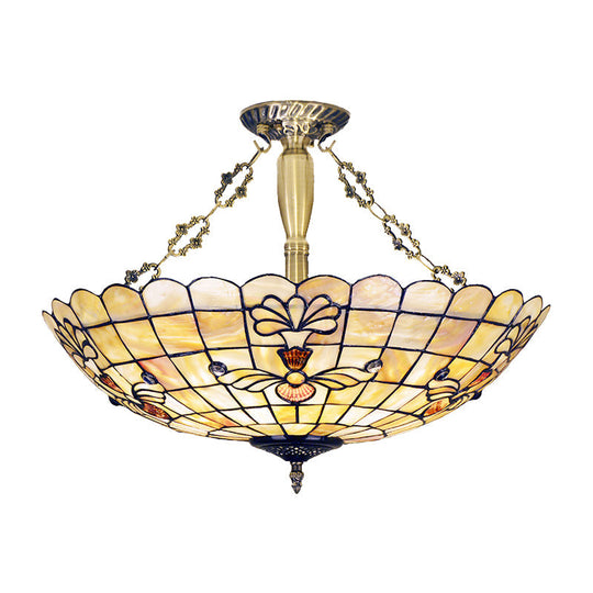 20.5’/21.5’ Wide Shell Flower Mediterranean Ceiling Flush Mount - 4 Lights Brass Semi Light