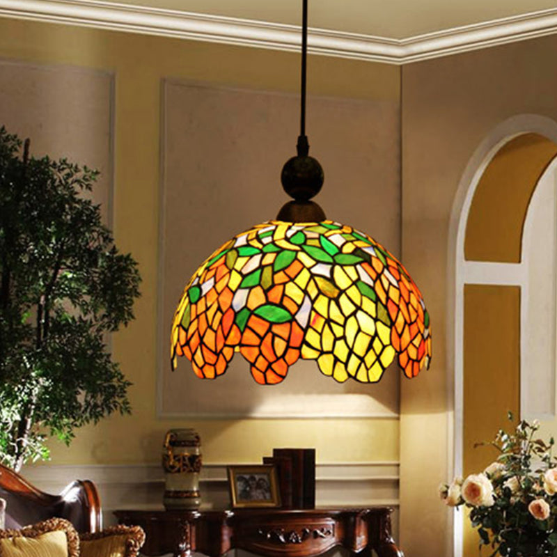 Red Stained Glass Dome Pendant Ceiling Light For Kitchen