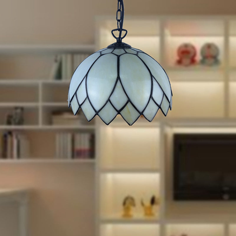 Baroque Black Pendant Lighting With Blossom Beige Glass Shade - Stylish Kitchen Ceiling Fixture