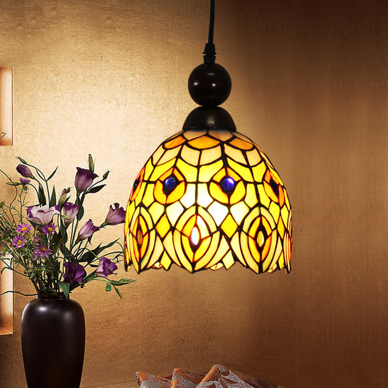 Mediteranean Dragonfly Cut Glass Pendant Lamp In Black/Red/Yellow - Perfect For Corridors