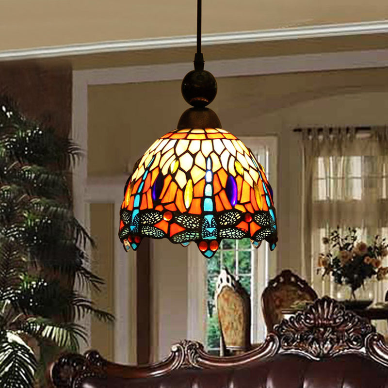 Mediteranean Dragonfly Cut Glass Pendant Lamp In Black/Red/Yellow - Perfect For Corridors Red