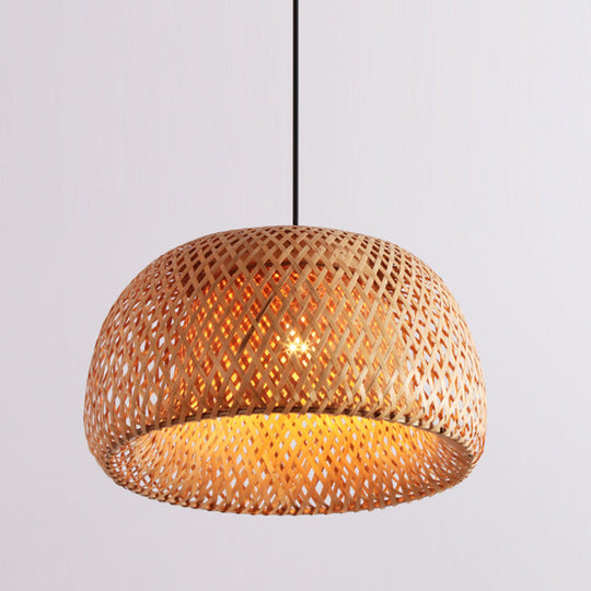 12’/15’/18’ Wide Bamboo Domed Pendant Light Fixture - 1-Light Living Room Hanging Lamp Kit In Beige