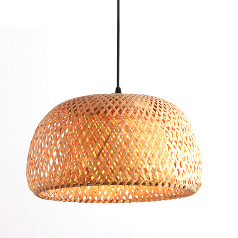 12’/15’/18’ Wide Bamboo Domed Pendant Light Fixture - 1-Light Living Room Hanging Lamp Kit In Beige